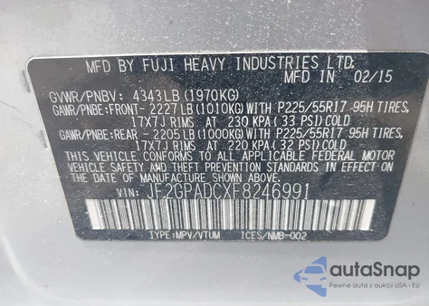 2015 Subaru Xv Crosstrek 2.0I Premium z USA, uszkodzony, nr VIN JF2GPADCXF8246991